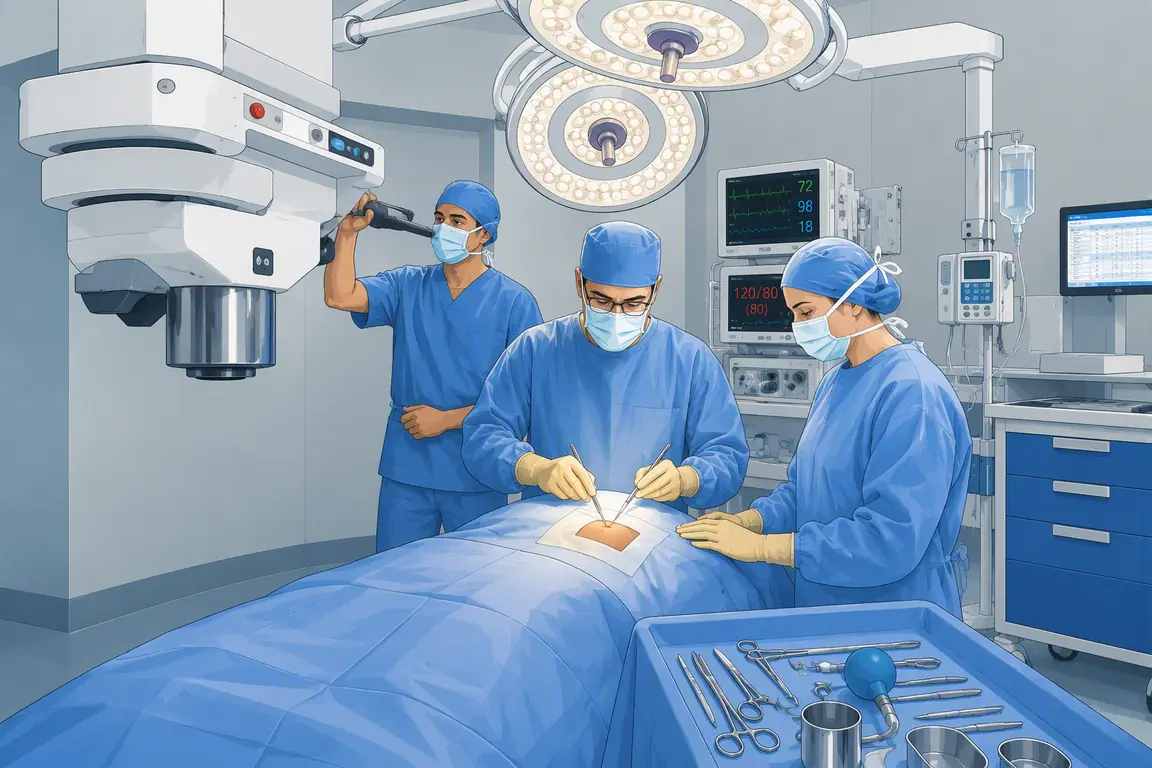 Surgeons using a medical device in an operating room